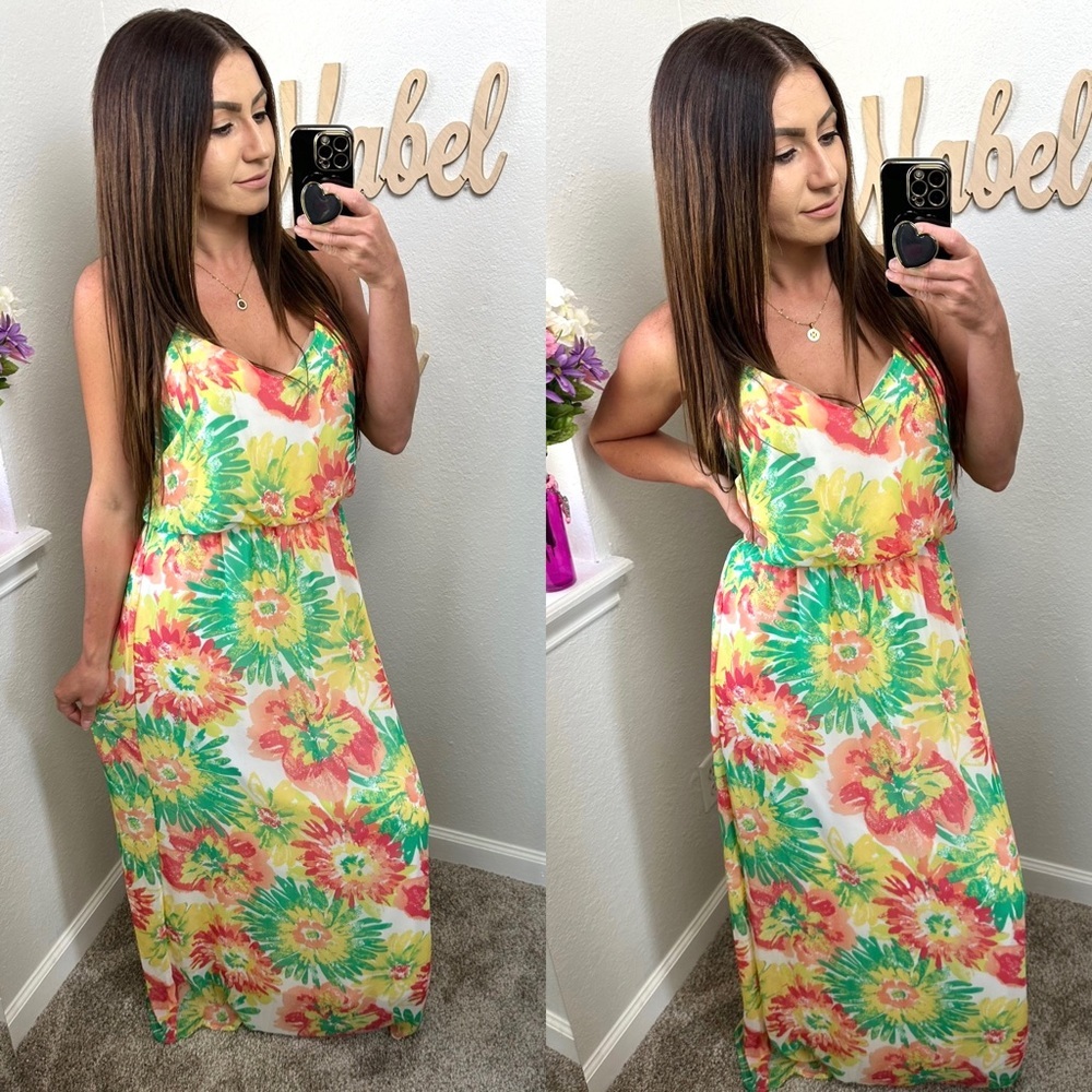 Newbury Kustom USA Tropical sunshine Floral  maxi dress size medium